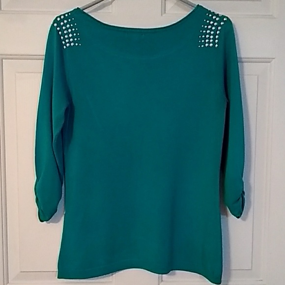 Express turquoise sweater with silver grommets - Picture 4 of 6